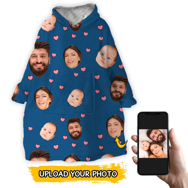 Custom Face Blanket Hoodie With Family and Pet Photo