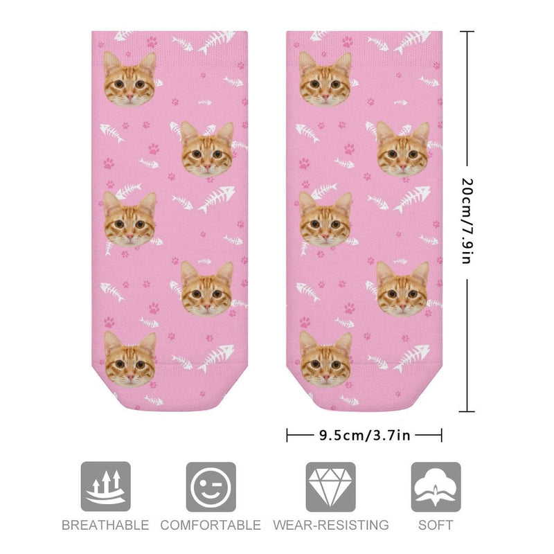Personalized Photo Low Cut Ankle Socks With Your Pet's Face Pink Background For Pet Lovers