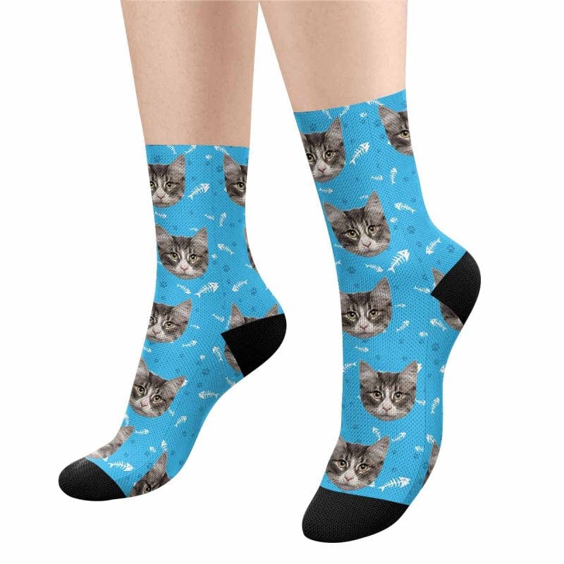 Personalized Sublimated Crew Socks With Pet Cat Face for Pet Lover