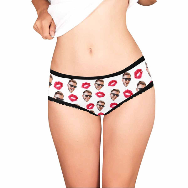 Custom Face Underwear Printed Sexy Red Lips Personalized Women's High-cut Briefs For Valentine's Day Gift