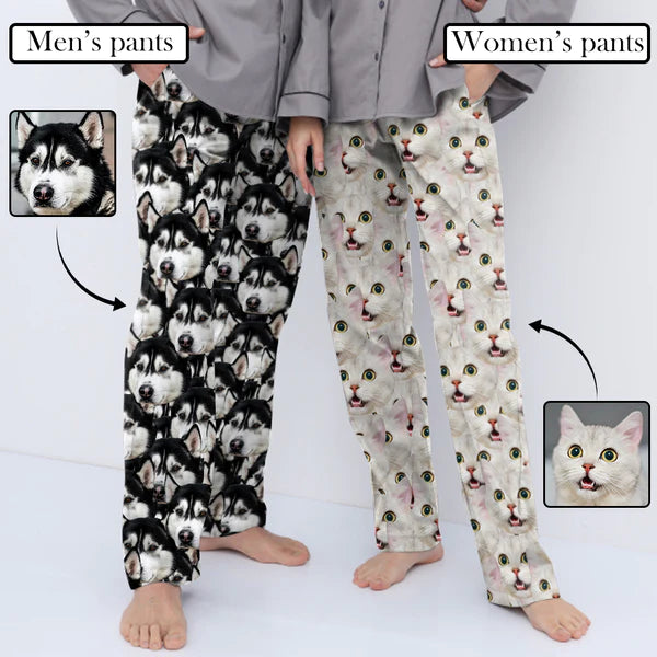 [Limited Time Offer] Custom Pet Face Seamless Sleepwear PersonalizedCouple Slumber Party Long Pajama Pants