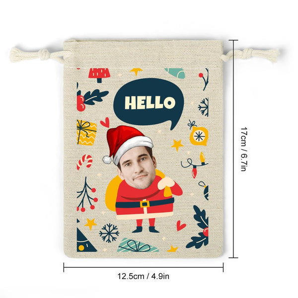 8 Pcs Personalized Customized Face Santa Claus Cotton and Hemp Bunches Bags For Christmas Gift Bags