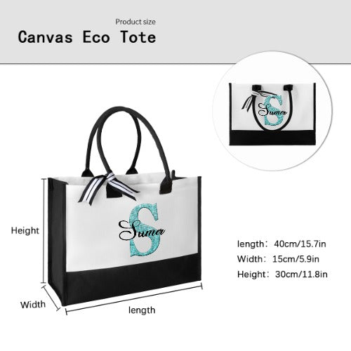 Custom Name&Initials Embroidery Shoulder Tote Bag Personalized Environmental Protection Handbag