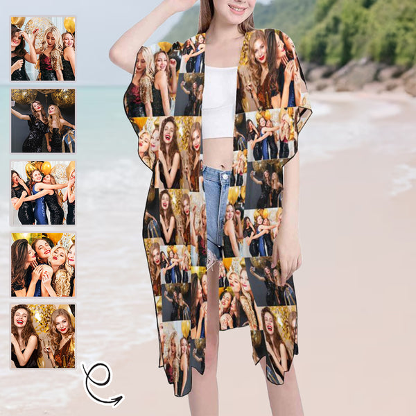 5 Photos Chiffon Cover Up Robe Custom Bachelor Party Personalized Women's Mid-Length Side Slits Chiffon Cover Up