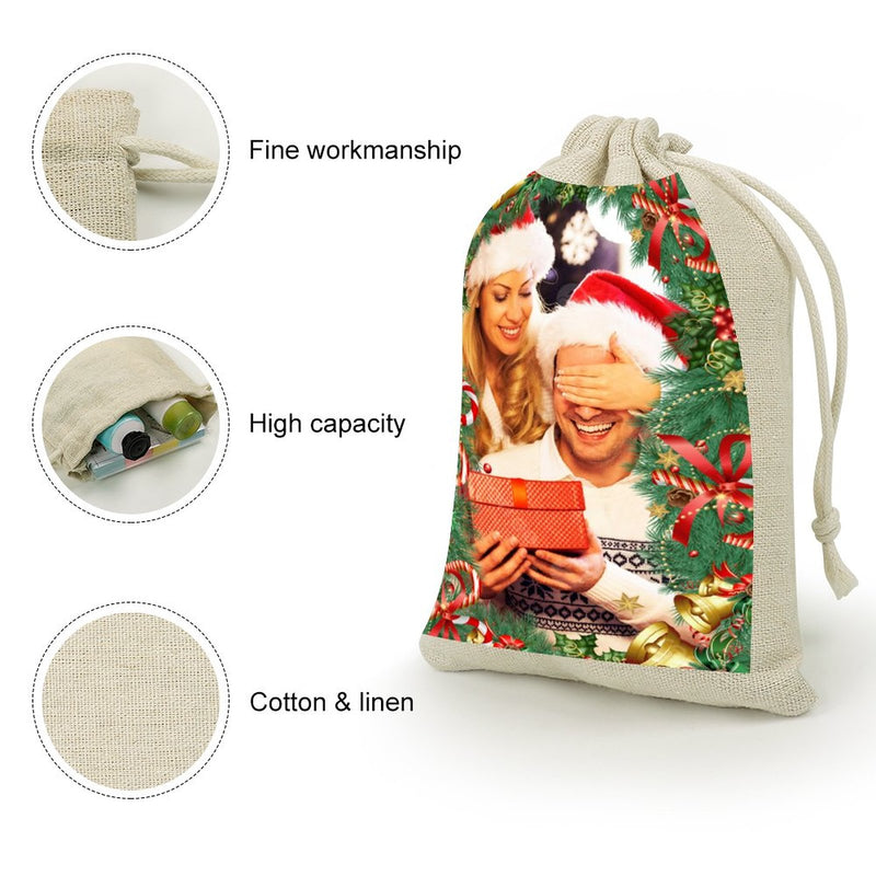 8 Pcs Personalized Customized Photo Cotton and Hemp Bunches Bags For Christmas Gift Bags
