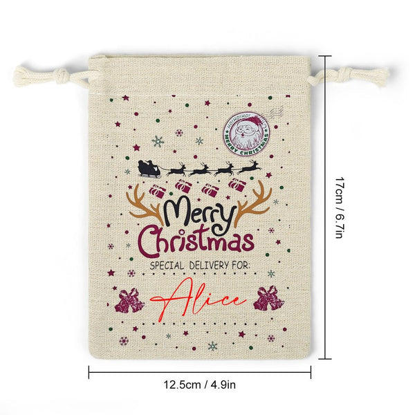 8 Pcs Personalized Customized Name Merry Christmas Cotton and Hemp Bunches Bags For Christmas Gift Bags