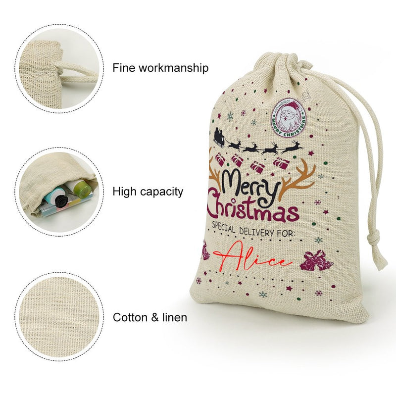 8 Pcs Personalized Customized Name Merry Christmas Cotton and Hemp Bunches Bags For Christmas Gift Bags