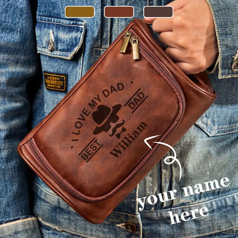 Custom Top Genuine Leather Handbag -  Toiletry Bag - Customizable Gift For Father