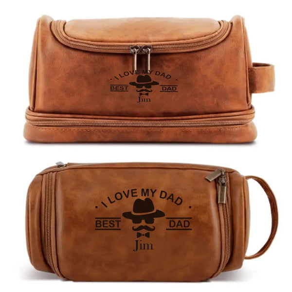 Custom Double Sides Name Leather Men's Toiletry Bag Father's Day Gift