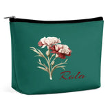 Custom Name Birth Month Flowers Portable Cosmetic Bag Personalized Grandmother Gift Grandma's Garden Leather Wash Bag
