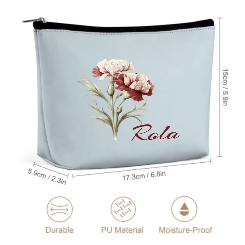 Custom Name Birth Month Flowers Portable Cosmetic Bag Personalized Grandmother Gift Grandma's Garden Leather Wash Bag
