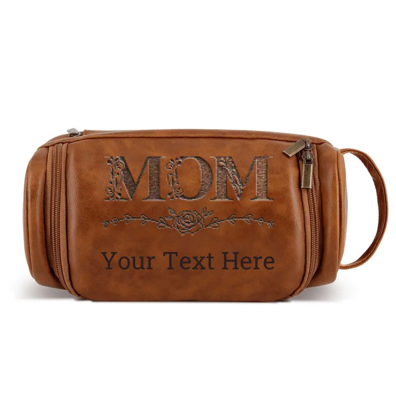 Custom Text Laser Process PU Leather Large Cosmetic Bag Toiletry Bag For My Mom