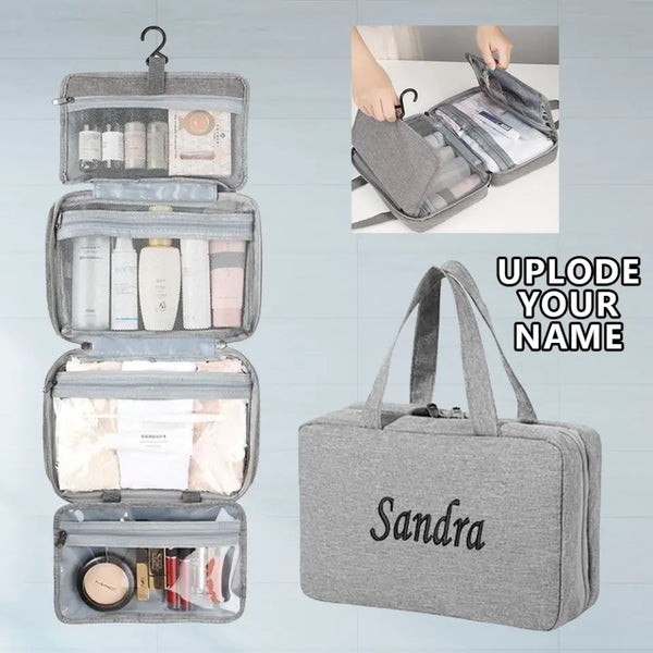 Custom Name Embroidered Cosmetic Storage Bag Personalized Travel Waterproof Folding Dry And Wet Separation Wash Bag Can Be Hung