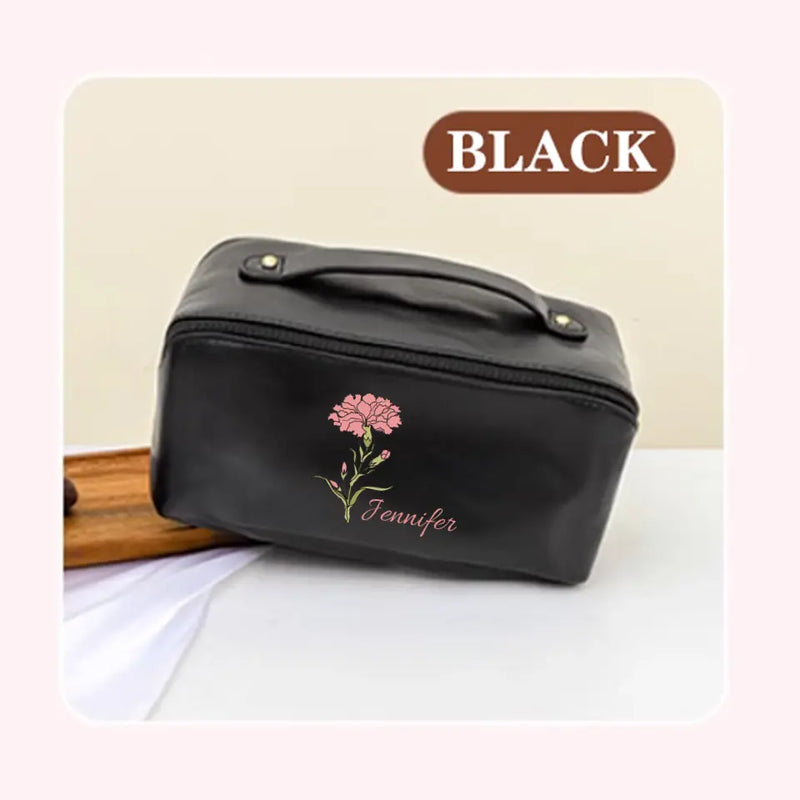 DIY Name Various Colors Personalized Birth Month Flower PU Makeup Pouch Waterproof Washbag gift for Bridesmaid Birthday