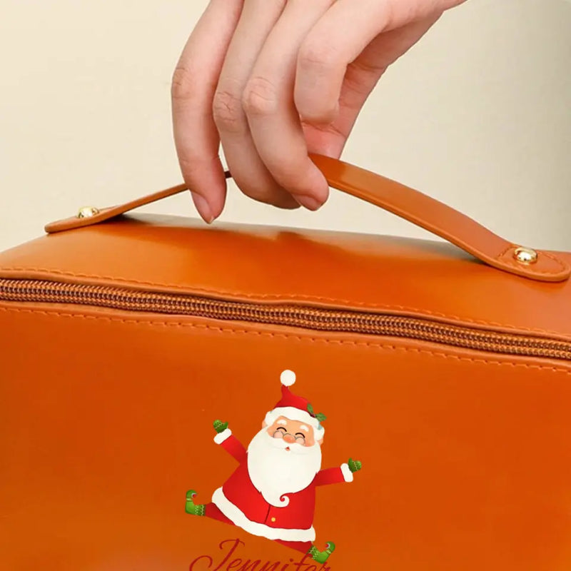 Custom Name Christmas Cosmetic Bag Portable PU Makeup Pouch Waterproof Washbag