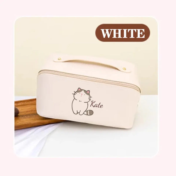 Custom Name Various Cats Cosmetic Bag Portable PU Makeup Pouch Waterproof Washbag