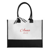Personalized Name&Date Embroidery Craft Canvas Handbag Monogrammed Gift Tote Bag for Women