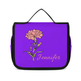 DIY Name Various Colors Personalized Birth Month Flower Portable Cosmetic Bag Toiletry Bag Fitness Travel Bag Best Gift for Friends and You