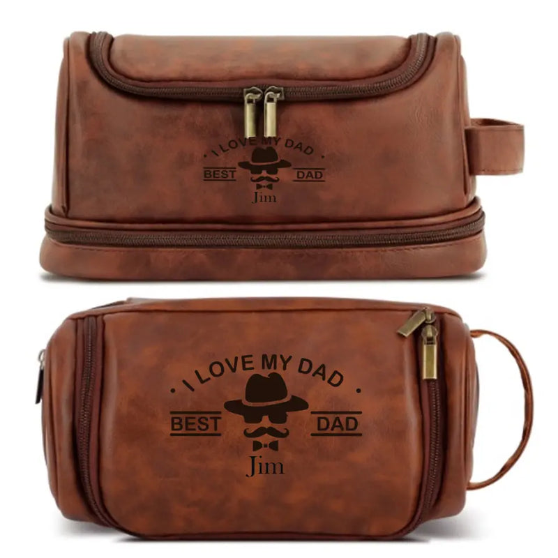 Custom Double Sides Name Leather Men's Toiletry Bag Father's Day Gift