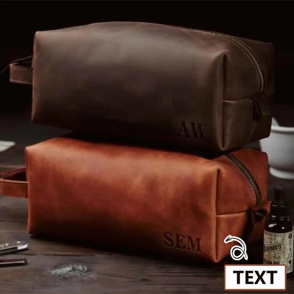 Custom Text PU Leather Bag Engraved Clutch Toiletry Bag Cosmetic Bag Unique Gift