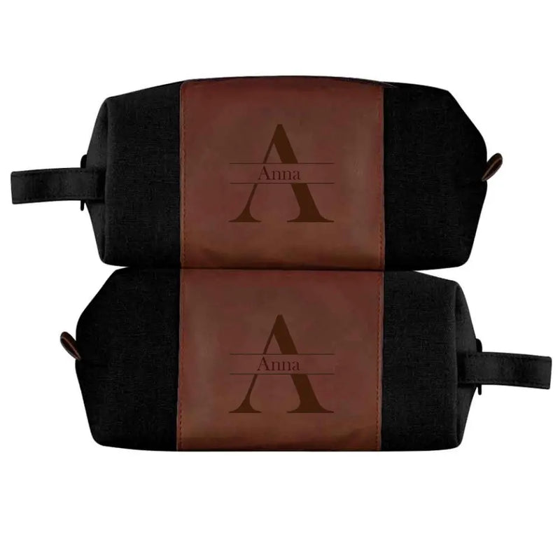 Custom Name&Initials Engraved Toiletry Bag PU Leather Bag Custom Canvas Handcrafted Travel Bag Waterproof Shaving Dopp Kit