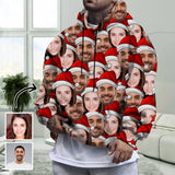 [Thickened Fabric] Custom Seamless Faces Christmas Red Hat Men's Fleece Thickened Hoodies