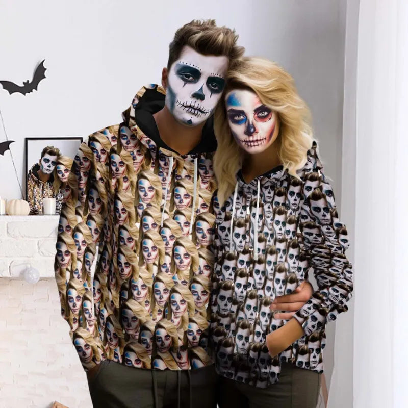 Custom Seamless Face Halloween High Quality Fully Printed Hoodie For Men and Women