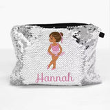 Custom Name Ballerina Flip Sequins Cosmetic Bag Personalized Sequin Photo Zippered Makeup Pouch Bag