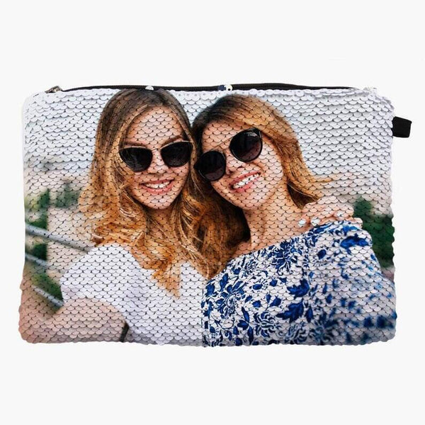Custom Photo Flip Sequins Cosmetic Bag Personalized Sequin Photo Zippered Makeup Pouch Bag