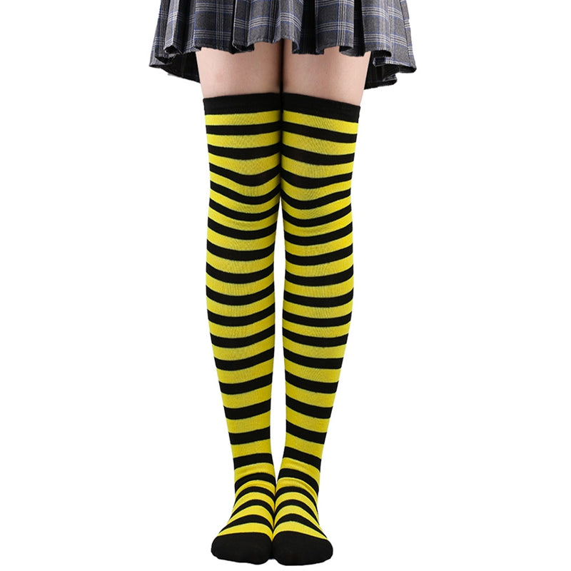 [Free Shipping]-Women Thigh High Over The Knee Socks For Ladies Black White Striped Hosiery Long Cotton Stockings Knitted Warm Soks
