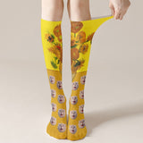 [Free Shipping]-Starry Night Printed Art Custom Socks For Female Van Gogh Retro Over The Knee Long Socks Fashion Women Sexy Nylon Stockings