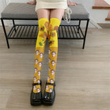 [Free Shipping]-Starry Night Printed Art Custom Socks For Female Van Gogh Retro Over The Knee Long Socks Fashion Women Sexy Nylon Stockings
