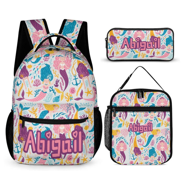 Custom Name&Text The Underwater World 3 in 1 Personalized School Backpack School Lunch Bag Pencil Case
