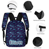 Custom Name&Text Blue Shark 3 in 1 Personalized School Backpack School Lunch Bag Pencil Case