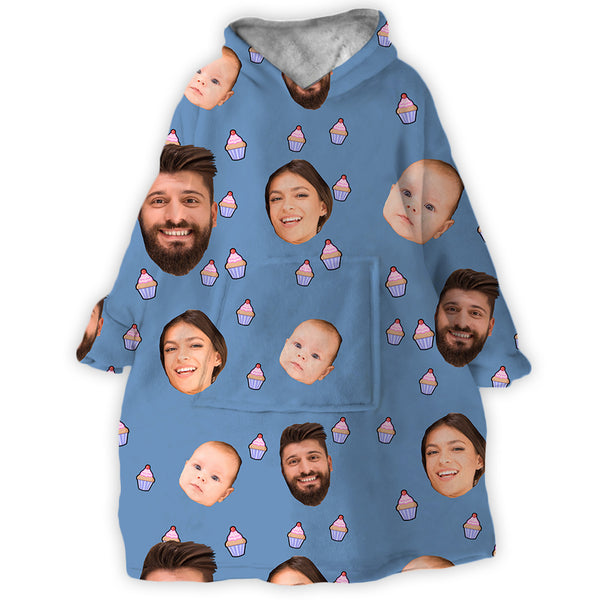 Custom Face Blanket Hoodie With Family and Pet Photo