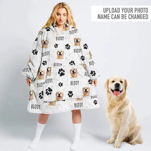 Custom Text And Upload Photo Dog Hoodie Blanket