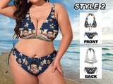 XL-4XL #Plus Size Flag Style Bikini Set Custom Face Plus Size Swimsuit