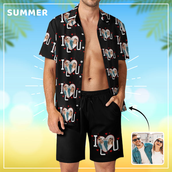 Personalized Men's Beach Suit Custom Photo I Love You Men's Hawaiian Shirt and Beach Shorts