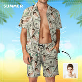 Personalized Men's Beach Suit Custom Face Get Rich Men's Hawaiian Shirt and Beach Shorts