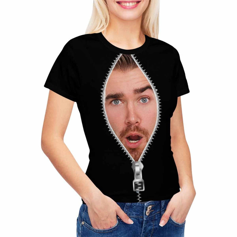 Custom Face Zipper Women's T-shirt