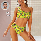 Personalized One Shoulder Stringless Low Waited Bikini Custom Face Pineapple