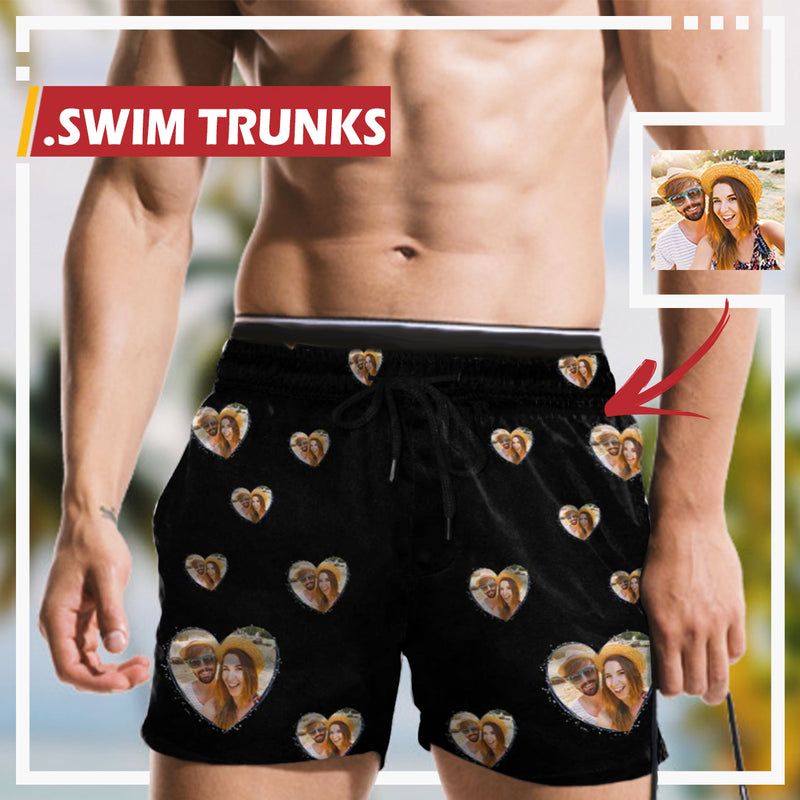 Men's Quick Dry Swim Shorts with Personalized Pictures Custom Photo Swim Trunks Design Heart
