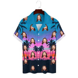 Hawaiian Shirts Custom Coconut Tree Pattern Blue Short Sleeve Colorful Hawaiian Shirts
