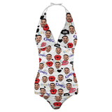 Customized Face Halter Neck Red Lips Love Heart Design White Two Piece Swimsuit