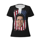 American Flag Shirt Tops Womens Custom Face 4th of July T-Shirts Ring Hole Short Sleeve Sexy V-Neck Patriotic Tees