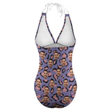 Customized Face Halter Neck Blue Pink Leopard Print Two Piece Swimsuit