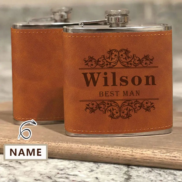 Personalized Leather Flask Custom Name Hero Dad Hip Flask for Father's Day Gift