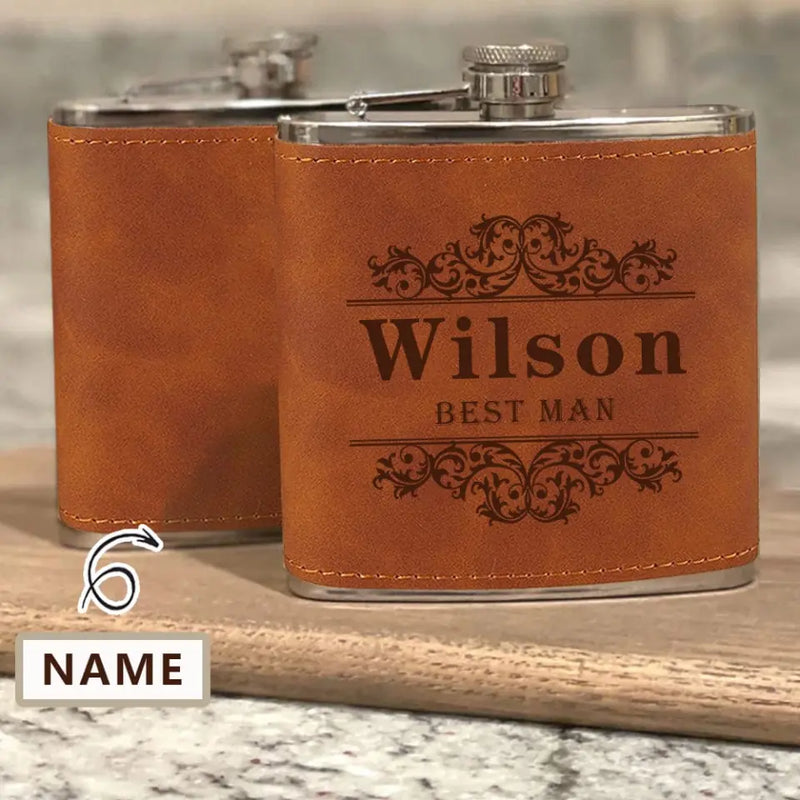 Personalized Leather Flask Custom Name Hero Dad Hip Flask for Father's Day Gift