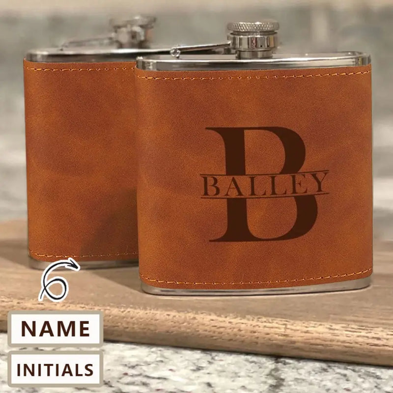 Personalized Leather Flask Custom Unique Gift for Father's Day Gift