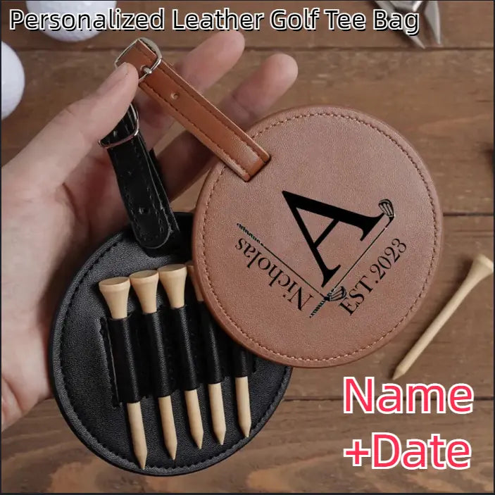 [Free Shipping] Personalized Golf Bag Tags With Tees, Custom Name & Date Leather Golf Luggage Accessories Golfers Gifts